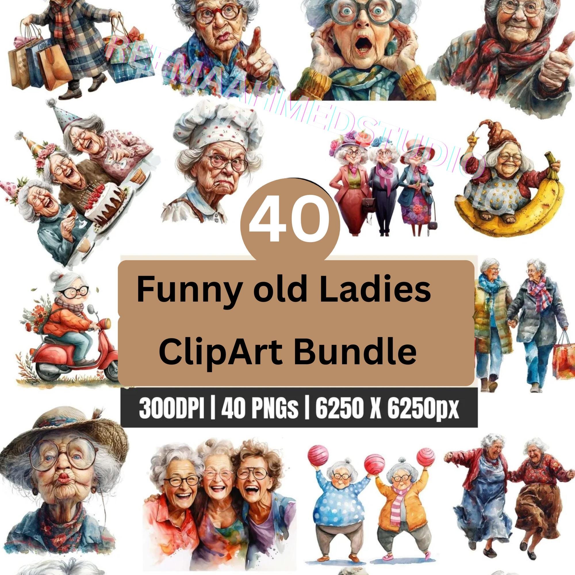 il_fullxfull.7093206879_5tpz.jpg Funny Old Ladies Clipart: PNG Bundle for Crafts (40 Files Included) - Image 1