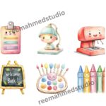 Kawaii School Clipart Bundle | 25 PNG Files | Cute Back to School Graphics | Stationery, Books, Supplies | 300 DPI | Transparent Background - Image 3