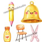 Kawaii School Clipart Bundle | 25 PNG Files | Cute Back to School Graphics | Stationery, Books, Supplies | 300 DPI | Transparent Background - Image 2