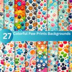 Colorful Paw Prints Digital Papers – 27 Seamless Designs (Digital Download)
