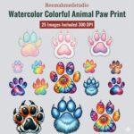 Colorful Animal Paw Print Clipart Bundle | 25 PNG Files for Stickers, Scrapbooking & Digital Crafts