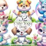 Yoga Dog Clipart Bundle | 32 Watercolor Poses (PNG Files)