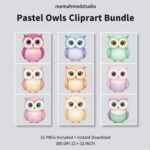 Pastel Owls Clipart Bundle | 15 PNG Files for Crafts, Scrapbooking & Digital Design
