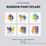 Rainbow Paint Splash Clipart Bundle | 23 Colorful PNG Files for Crafts, Scrapbooking & Digital Design