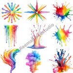 Rainbow Paint Splash Clipart Bundle | 27 Colorful PNG Files for Crafts, Scrapbooking & Digital Design - Image 3