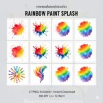 Rainbow Paint Splash Clipart Bundle | 27 Colorful PNG Files for Crafts, Scrapbooking & Digital Design