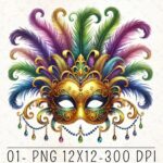 Mardi Gras Festival Mask Clipart | Colorful PNG Transparent Background for Scrapbooking & Party Decorations