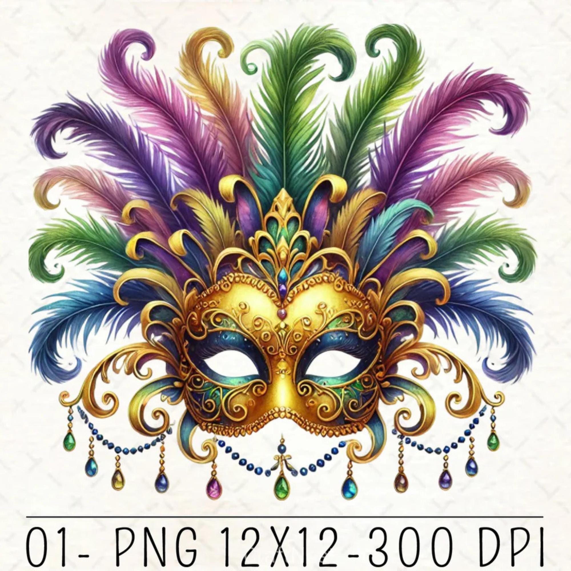 il_fullxfull.7406677992_qo13.jpg Mardi Gras Festival Mask Clipart | Colorful PNG Transparent Background for Scrapbooking & Party Decorations - Image 1
