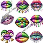 Mardi Gras Lips Clipart | 21 PNG Digital Files with Transparent Backgrounds for Crafts & Invitations - Image 3