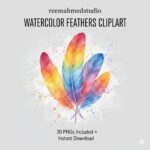 Rainbow Feathers Clipart Bundle | 30 PNG Files for Colorful Crafts, Scrapbooking & Digital Design