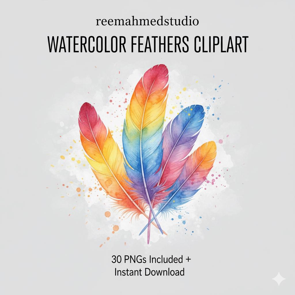 il_fullxfull.7444010479_16h8.jpg Rainbow Feathers Clipart Bundle | 30 PNG Files for Colorful Crafts, Scrapbooking & Digital Design - Image 1