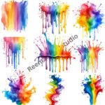 Rainbow Paint Splash Clipart Bundle | 23 Colorful PNG Files for Crafts, Scrapbooking & Digital Design - Image 2