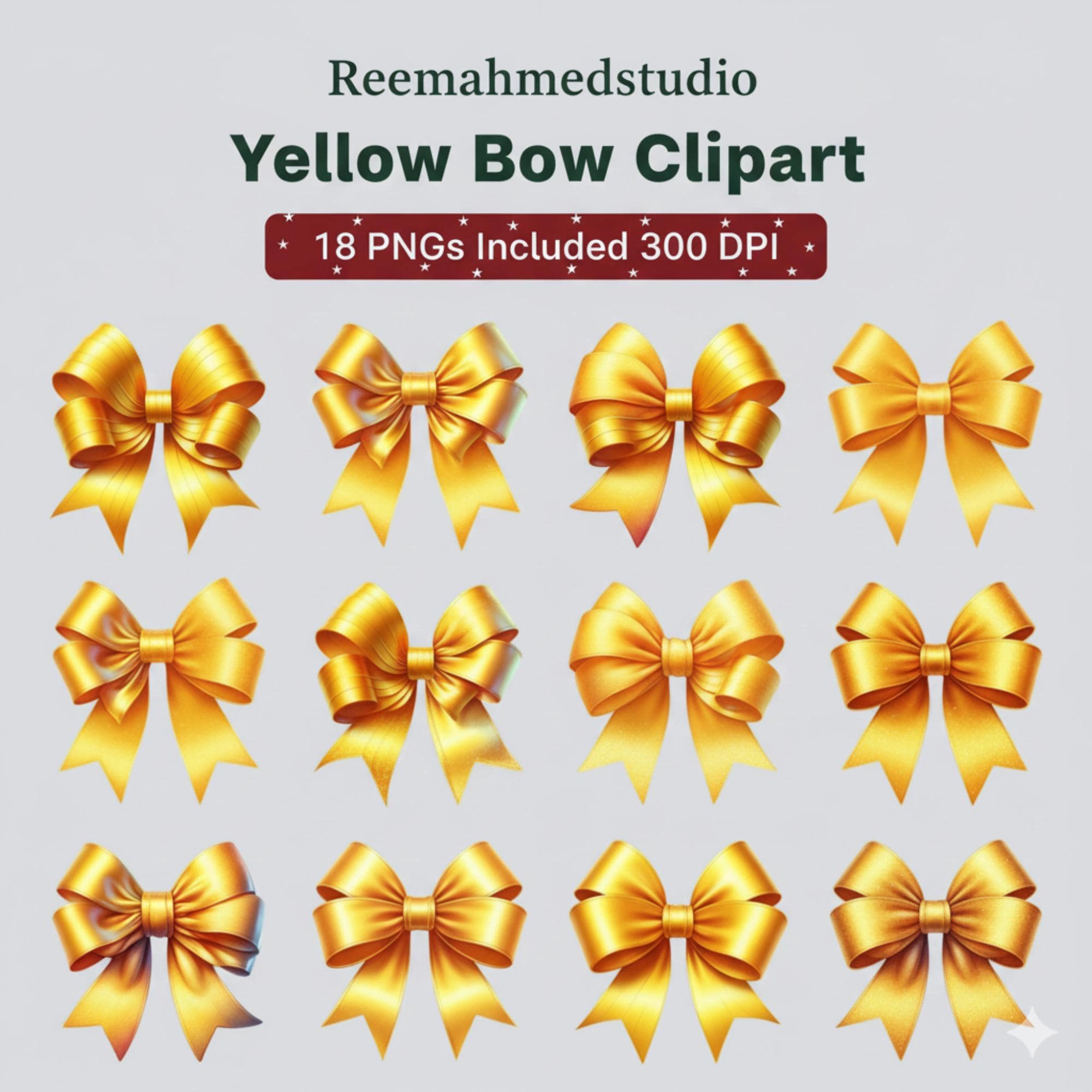il_fullxfull.7444585241_698l.jpg Yellow Bow Clipart Bundle – 28 PNG Files, Digital Ribbon Graphics for Crafts & Sublimation - Image 1