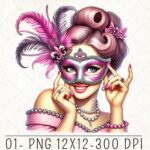 Mardi Gras Girl Clipart | Carnival PNG Digital Download with Transparent Background for Crafts & Invitations
