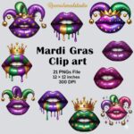 Mardi Gras Lips Clipart | 21 PNG Digital Files with Transparent Backgrounds for Crafts & Invitations
