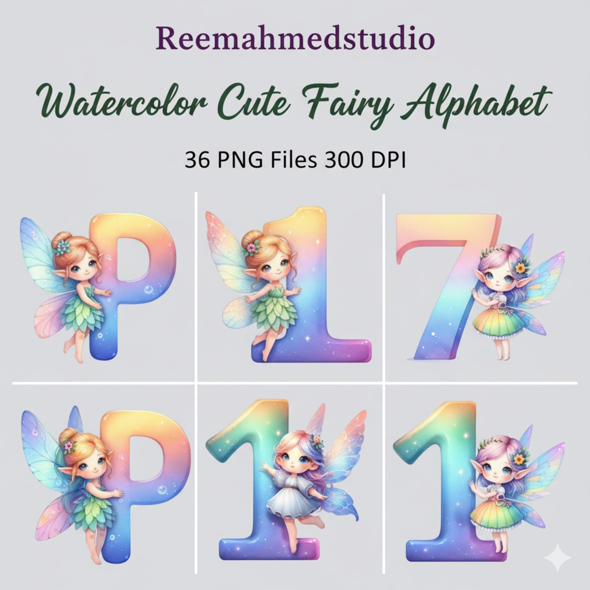 il_fullxfull.7463134589_s91q.jpg Cute Fairy Alphabet Clipart Bundle | 36 PNG Designs | Transparent Background Digital Download for Crafts - Image 1