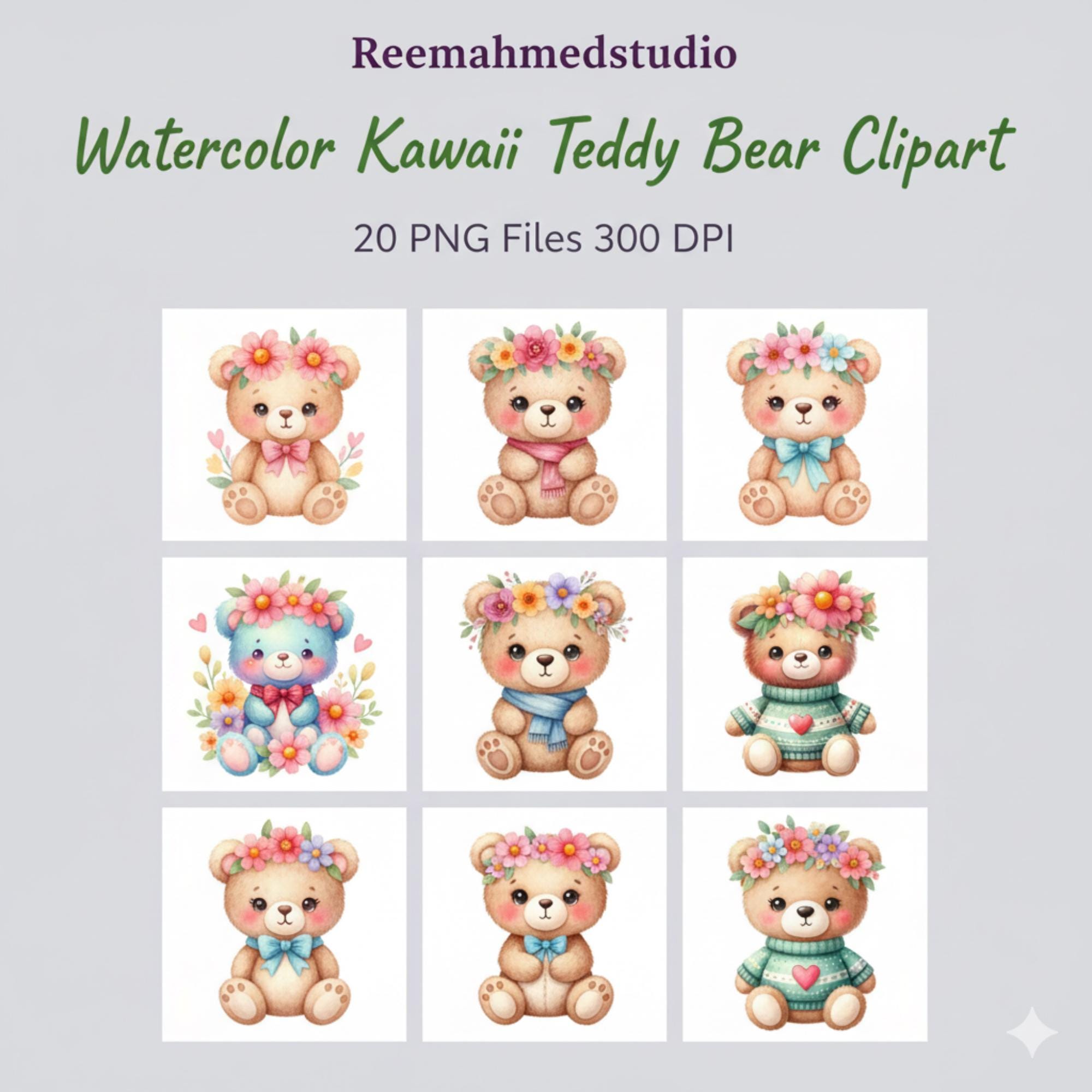 il_fullxfull.7463323397_e1qg.jpg Kawaii Teddy Bear Clipart Bundle | 20 PNG Designs | Digital Download for Crafts & Scrapbooking - Image 1